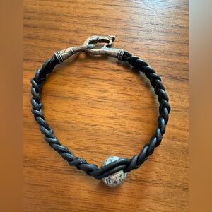 John Varvatos black braided leather bracelet with sterling silver ball
